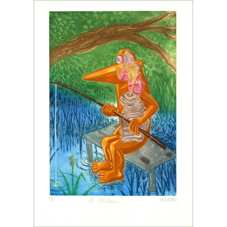 Hervé DI ROSA - 'Le pêcheur' 2007 | Gravure Originale 122x86cm