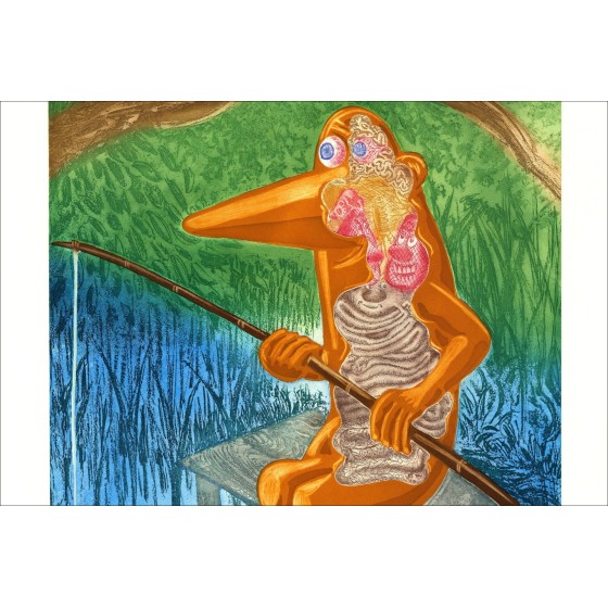 Hervé DI ROSA - 'Le pêcheur' 2007 | Gravure Originale 122x86cm