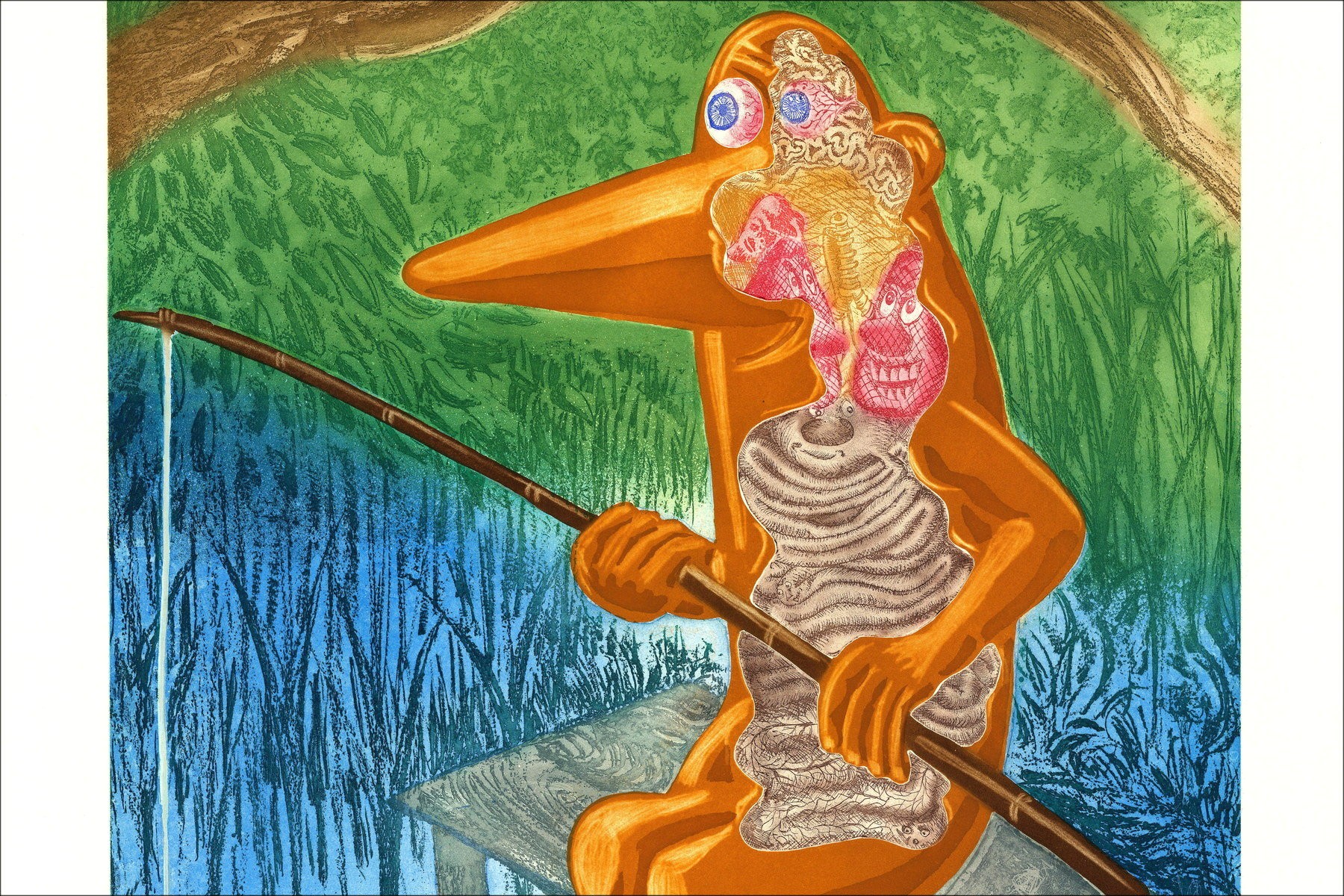 Hervé DI ROSA - 'Le pêcheur' 2007 | Gravure Originale 122x86cm