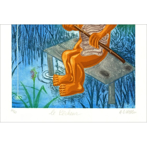 Hervé DI ROSA - 'Le pêcheur' 2007 | Gravure Originale 122x86cm