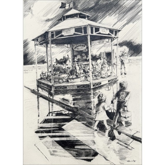 Daniel AutouarArt - Disegno originale "Blue Carousel" 39x29cm - 1981
