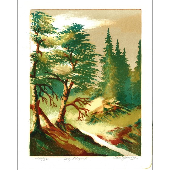 Paisaje del bosque | Litografía original firmada y numerada 37x29cm