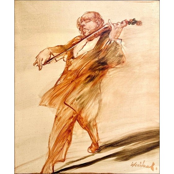 Painting by Claude WEISBUCH, oil painting on canvas "The Violinist" 46x38cm (8F)