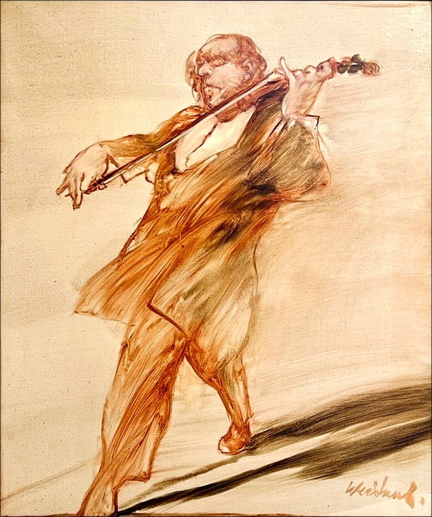 Schilderij van Claude Weisbuch, olieverfschilderij op canvas "De violist" 46x38cm (8f)