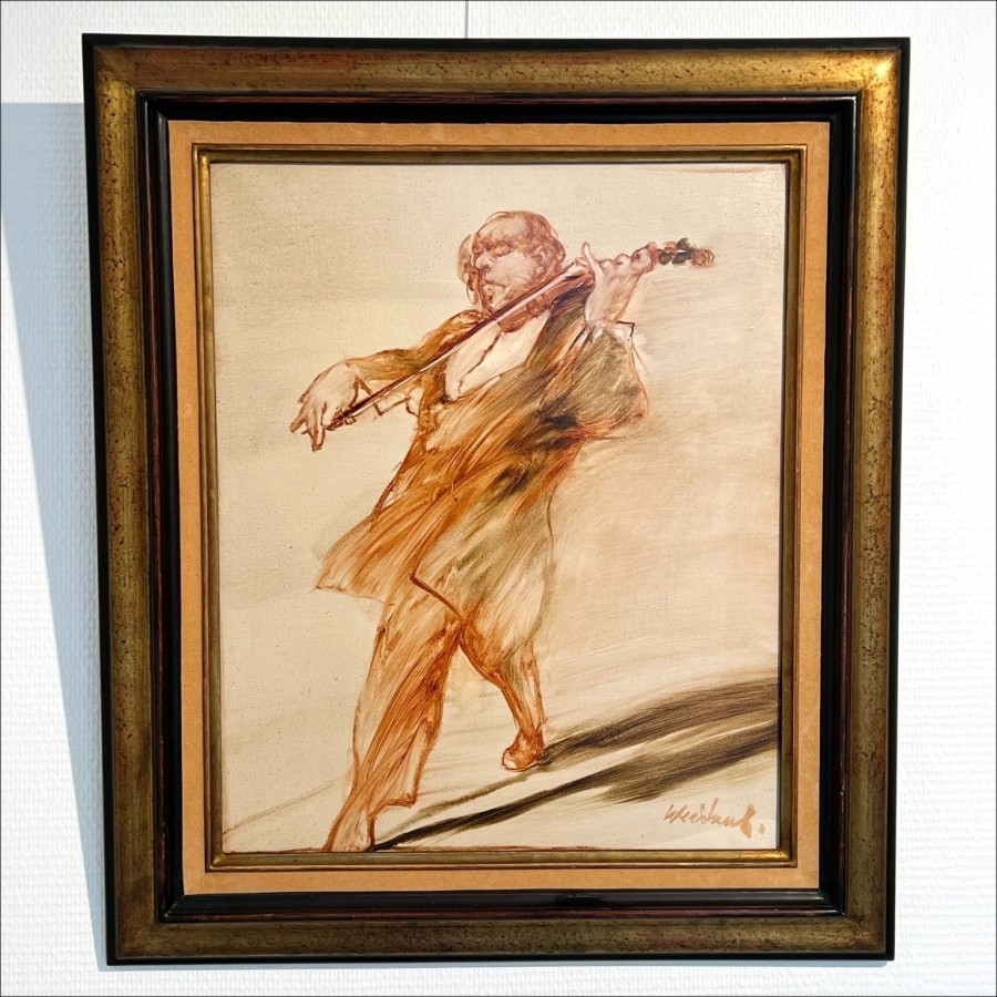 Schilderij van Claude Weisbuch, olieverfschilderij op canvas "De violist" 46x38cm (8f)