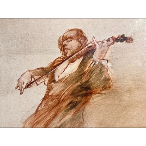 Peinture de Claude WEISBUCH, tableau à l'huile sur toile "Le Violoniste" 46x38cm (8F)