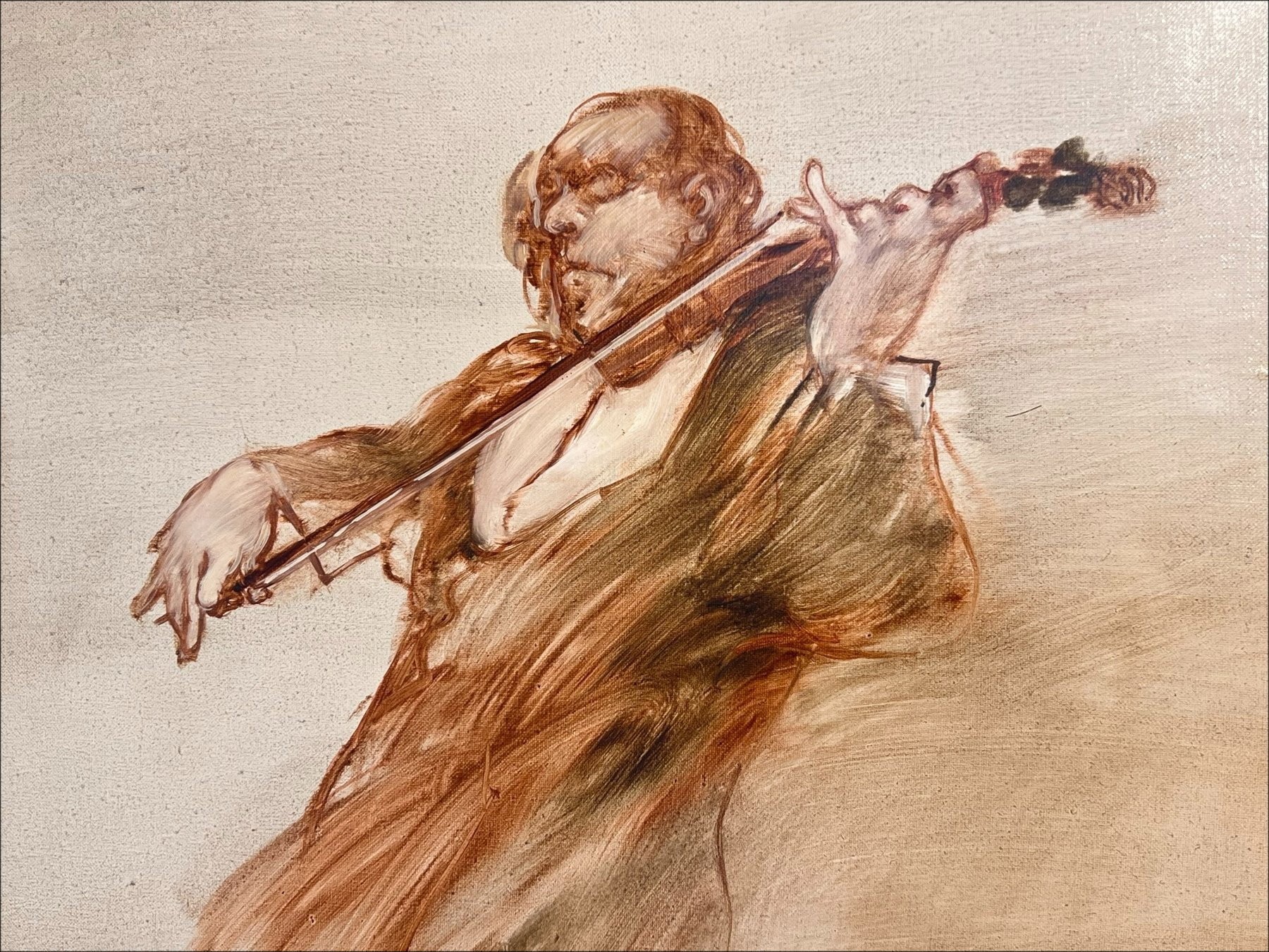 Pittura di Claude Weisbuch, Pittura ad olio su tela "Il violinista" 46x38cm (8F)