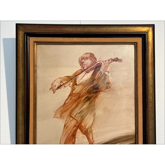 Painting by Claude WEISBUCH, oil painting on canvas "The Violinist" 46x38cm (8F)