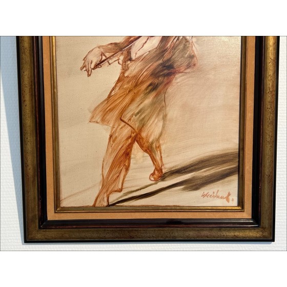Pintura de Claude Weisbuch, pintura al óleo sobre lienzo "El violinista" 46x38cm (8F)
