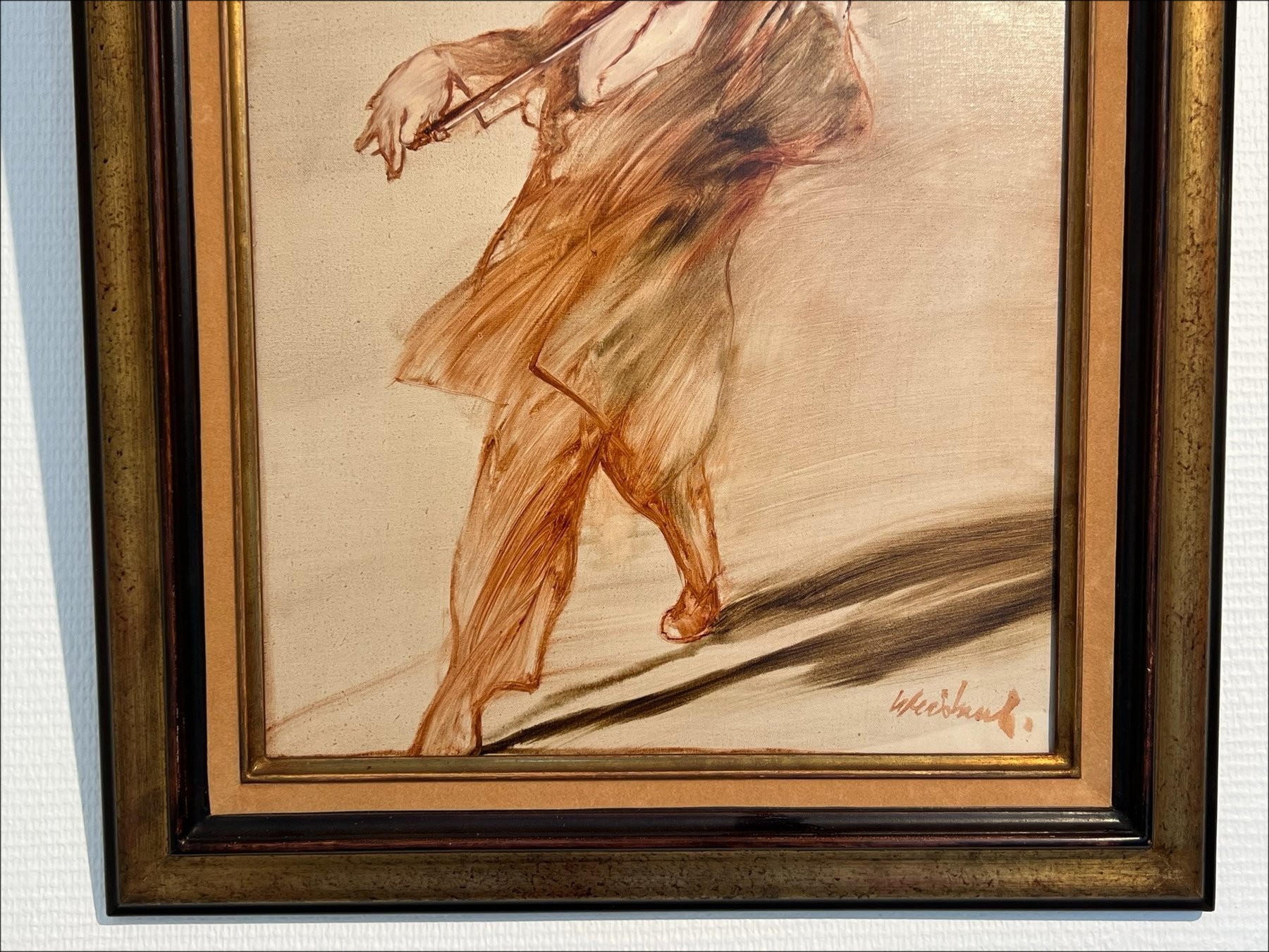 Schilderij van Claude Weisbuch, olieverfschilderij op canvas "De violist" 46x38cm (8f)