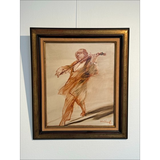 Pittura di Claude Weisbuch, Pittura ad olio su tela "Il violinista" 46x38cm (8F)