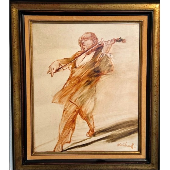 Pintura de Claude Weisbuch, pintura al óleo sobre lienzo "El violinista" 46x38cm (8F)