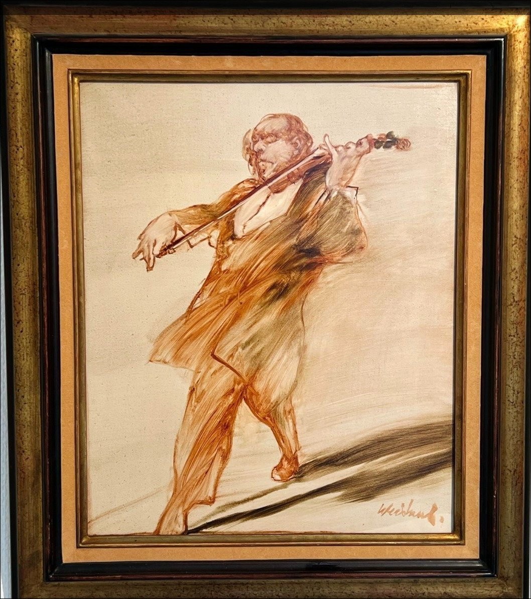Peinture de Claude WEISBUCH, tableau à l'huile sur toile "Le Violoniste" 46x38cm (8F)