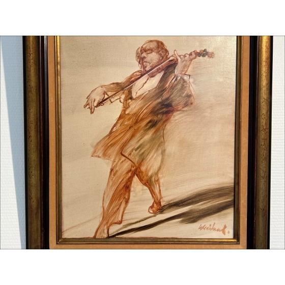 Pittura di Claude Weisbuch, Pittura ad olio su tela "Il violinista" 46x38cm (8F)