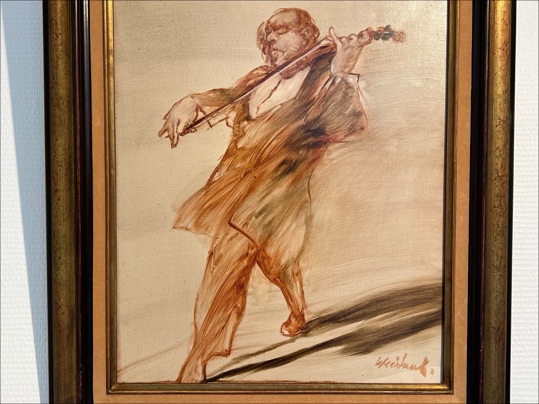 Pittura di Claude Weisbuch, Pittura ad olio su tela "Il violinista" 46x38cm (8F)