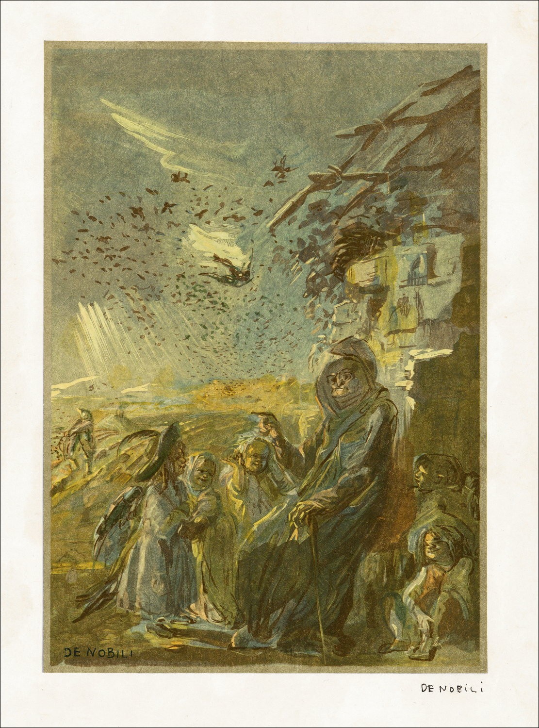 LILA DE NOBILI - Litografía original "Tragar y Pequeñas aves" 38x28cm - 1961