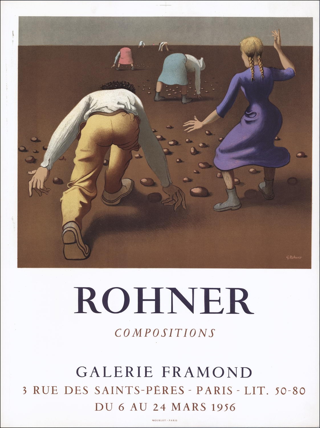 Georges ROHNER - Litografia "Esposizione Galleria Framond, Parigi" 68x51cm - 1956 - Manifesto Originale MOURLOT