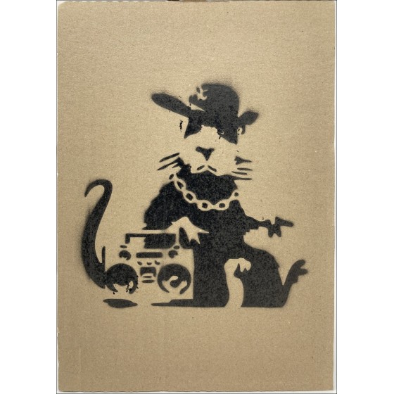 Koop na het schilderen met stencil op karton na BANKSY - HIP HOP RAT