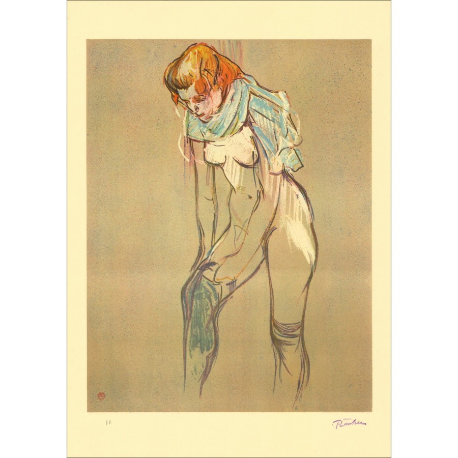 Litografía Henri de TOULOUSE-LAUTREC - Mujer tirando sus medias