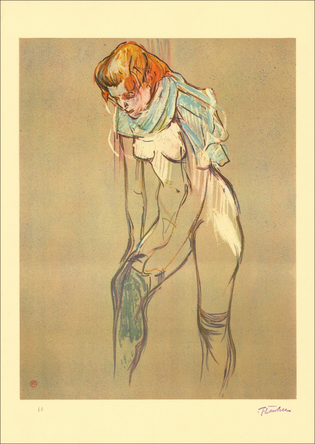 Lithographie Henri de TOULOUSE-LAUTREC - Femme tirant son bas
