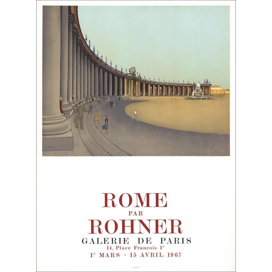 Georges ROHNER - Lithograph "Exhibition Rome, Galerie de Paris, Paris" 73x54cm - 1967 - Original Poster MOURLOT
