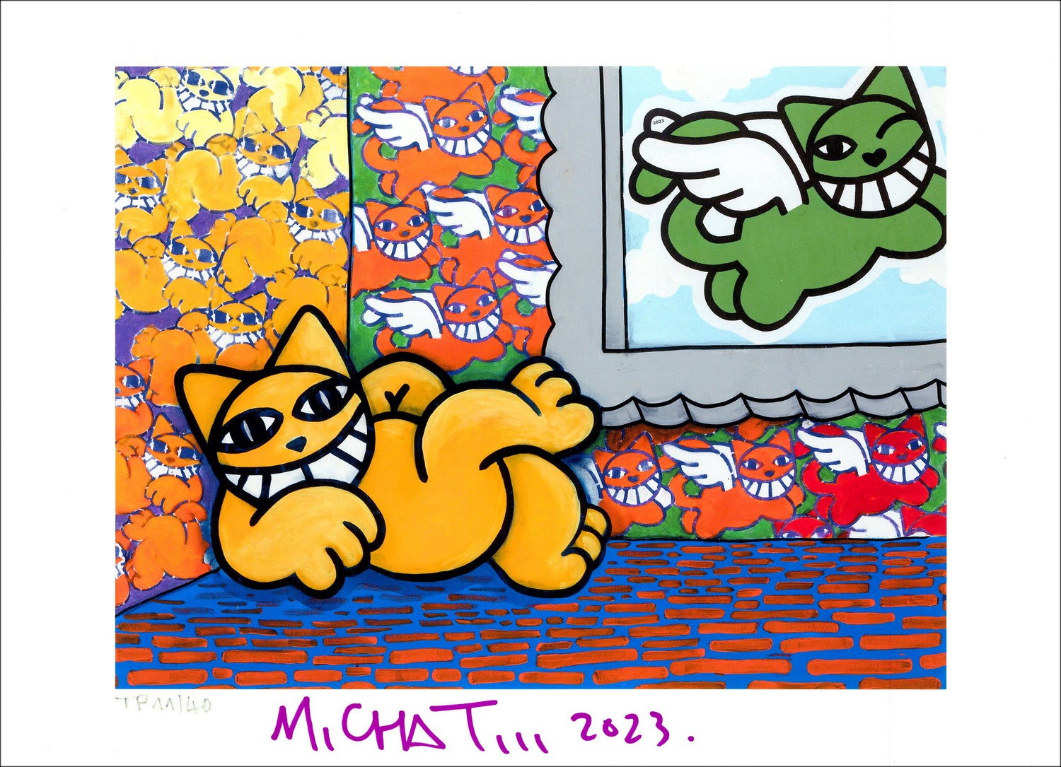 Lithographie M.CHAT (Thoma Vuille) - Purr und Chat Winged Lila 2023