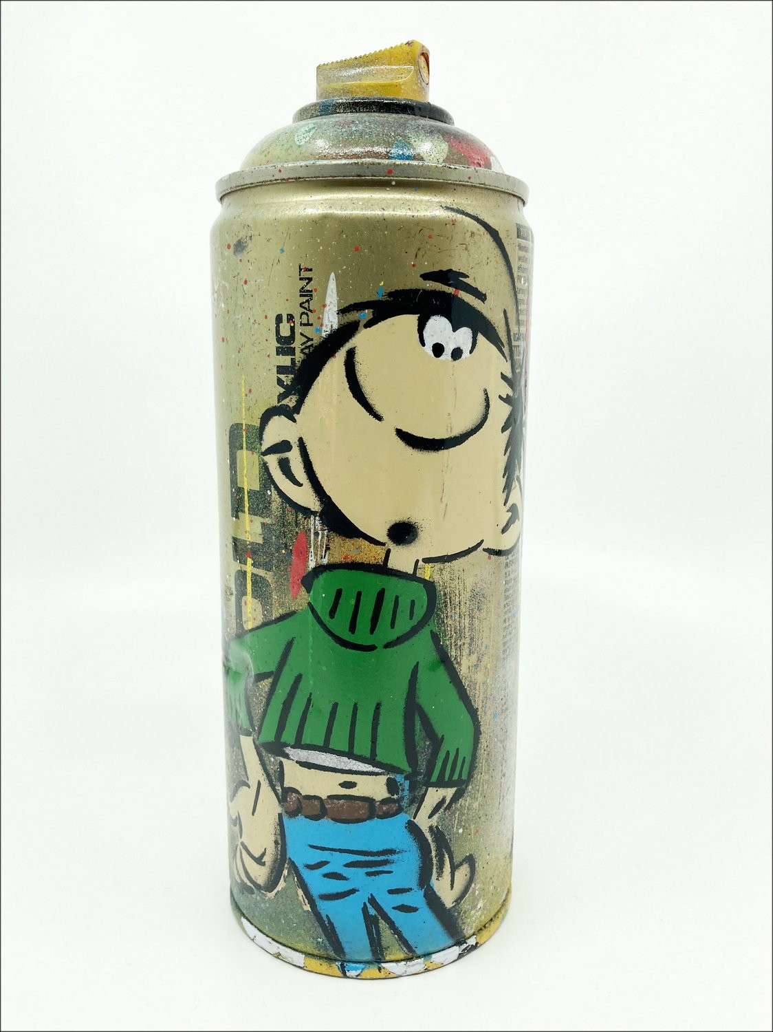 ➦ Gaston Lagaffe von Dezache Malerei auf gebrauchter Aerosolbombe 2023