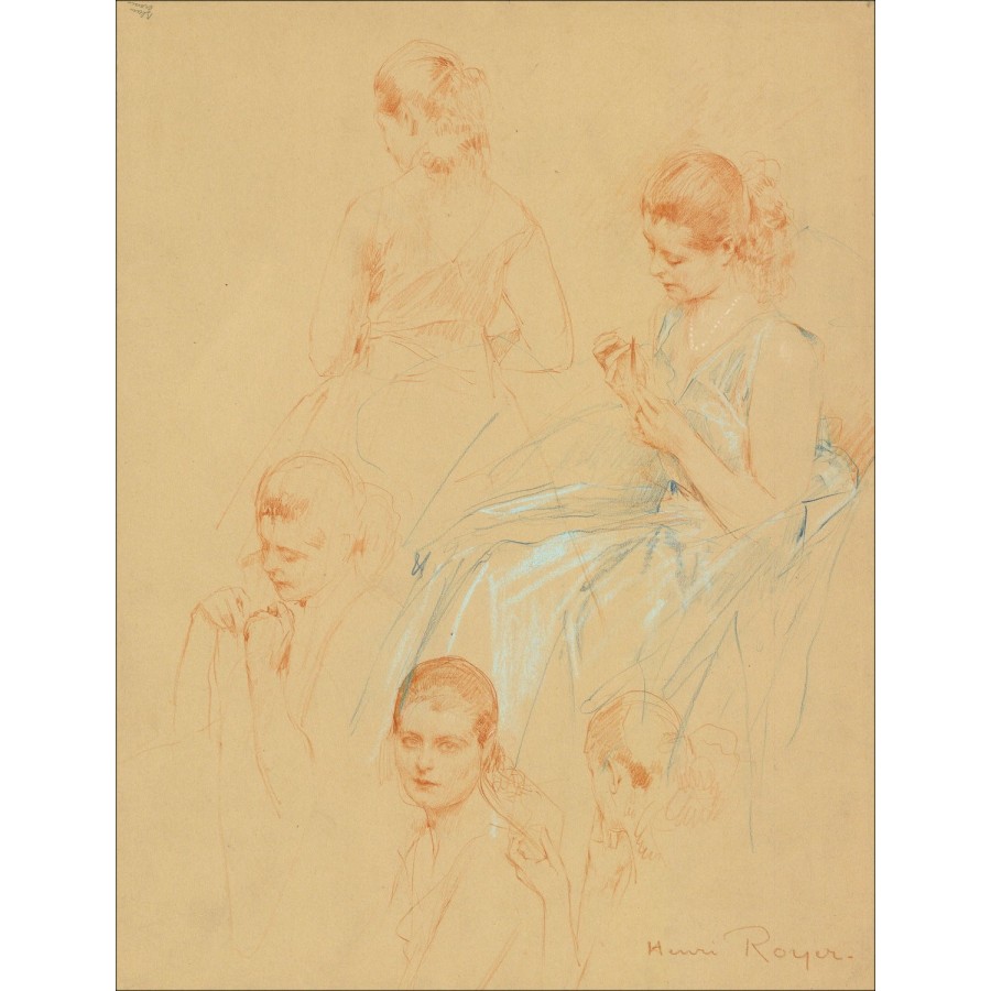 Disegno originale Henri-Paul Royer - ritratti della ragazza