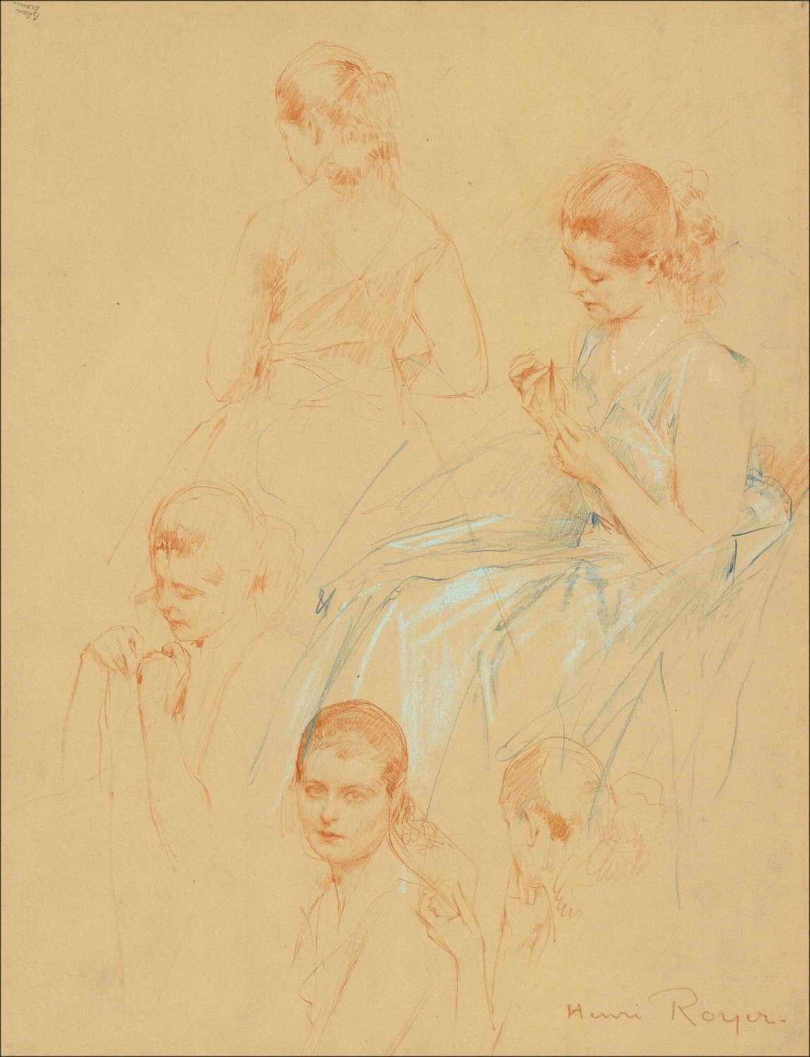 Disegno originale Henri-Paul Royer - ritratti della ragazza