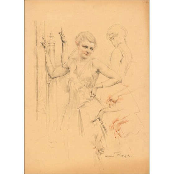 Original Henri-Paul ROYER dibujo - Mujer elegante