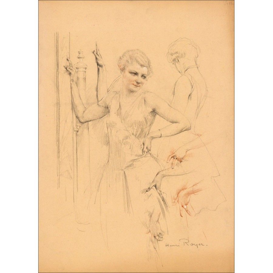 Original Henri-Paul ROYER drawing - Elegant woman