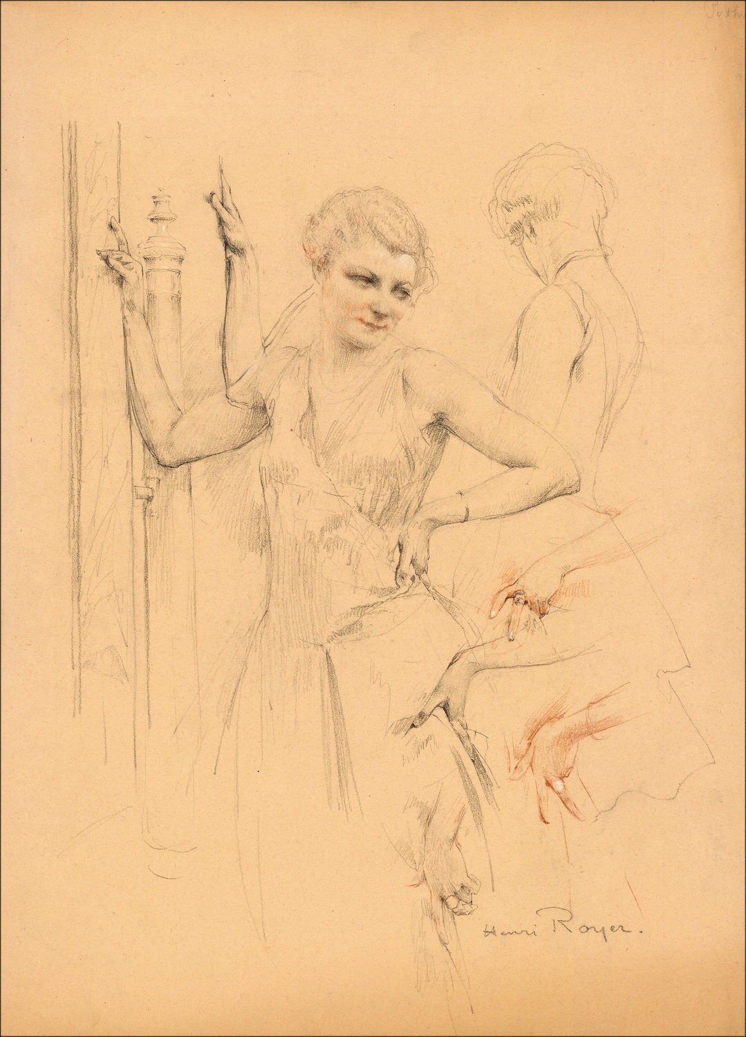 Disegno originale Henri-Paul Royer - Elegante donna