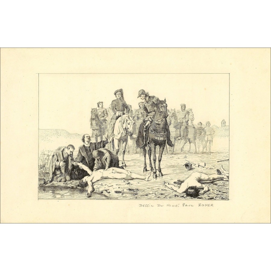 Originele tekening in Encr - Henri-Paul Royer "Naakt en Cavaliers" 17x26cm