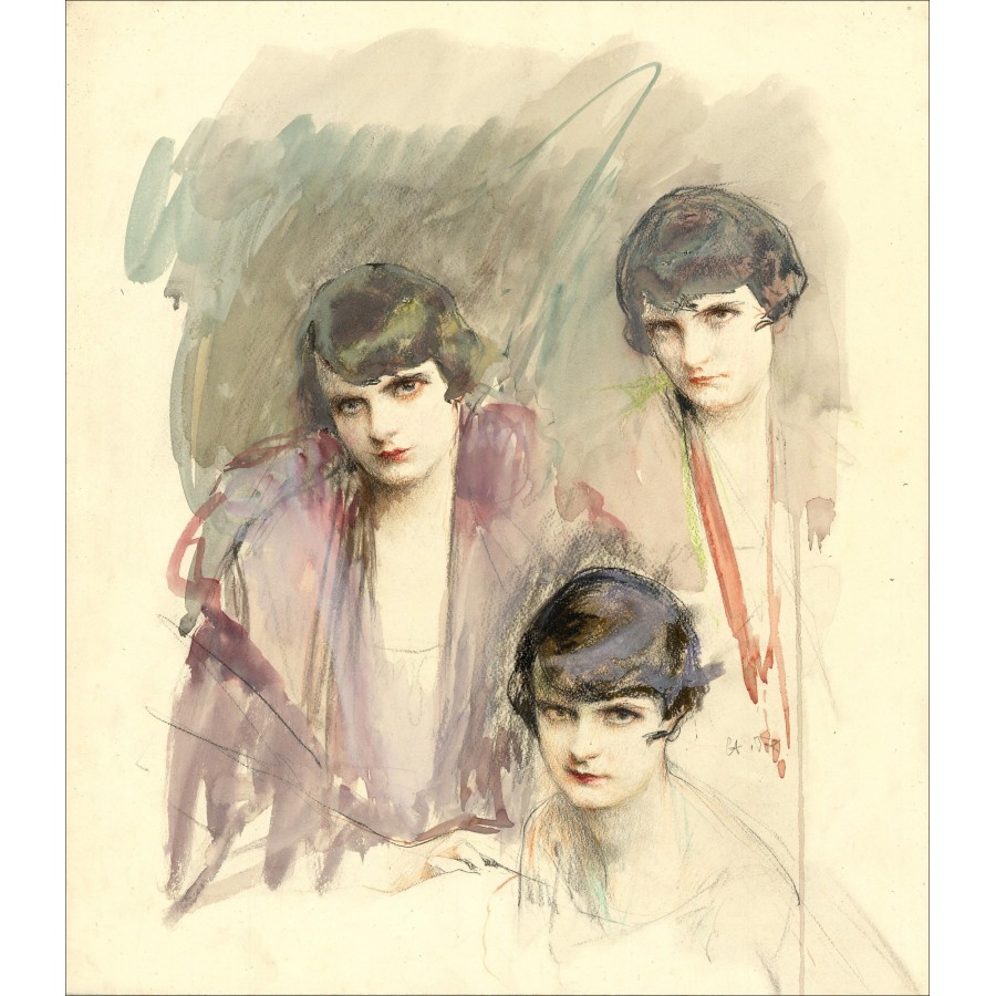Disegno originale Henri-Paul Royer - Ritratti da donna