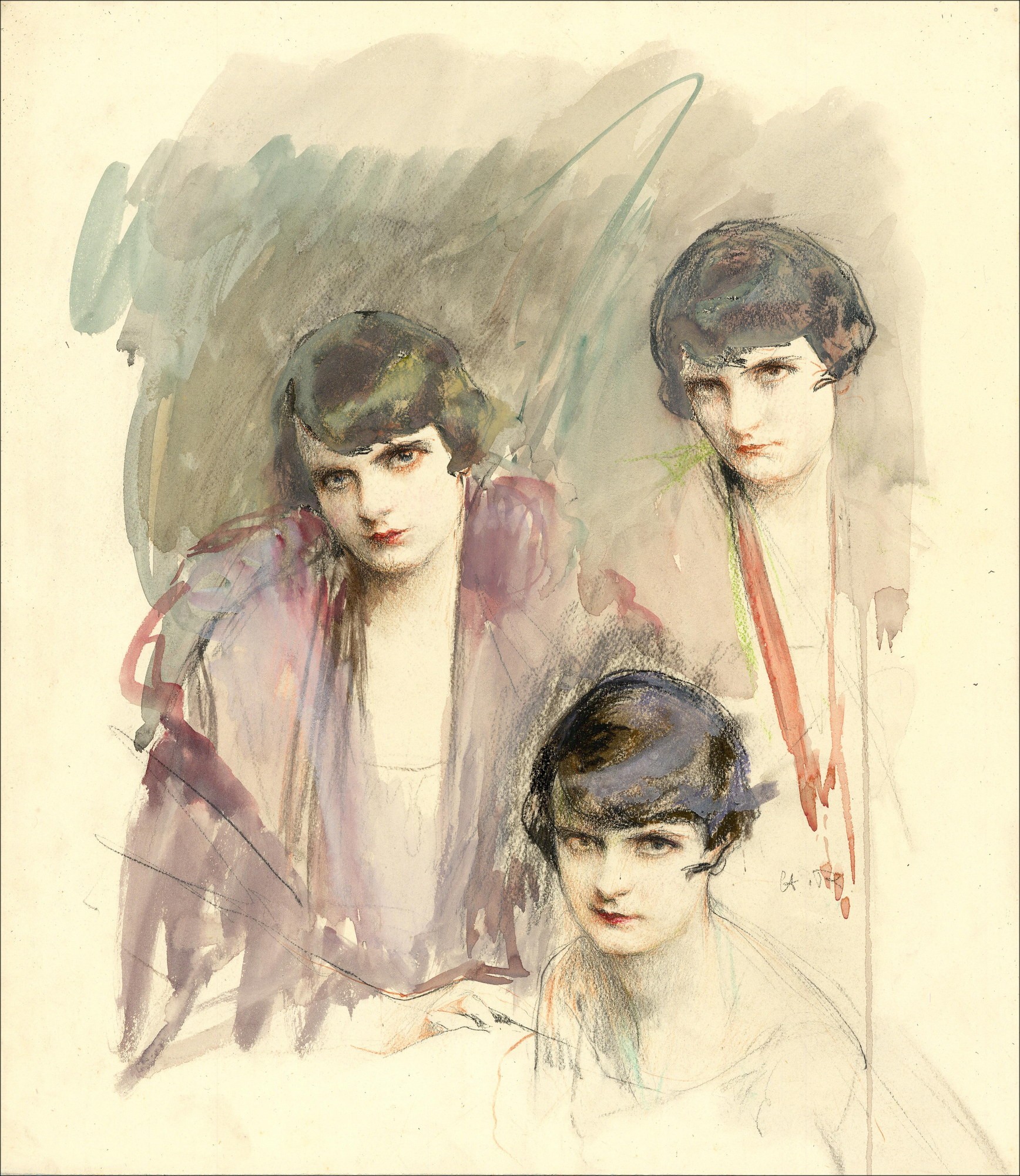 Dibujo original Henri-Paul ROYER - Retratos de mujeres