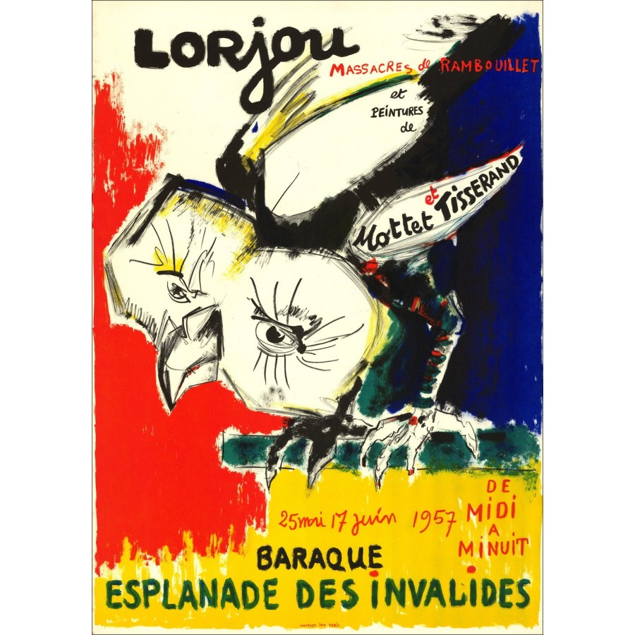 Bernard LORJOU - Litografia "Baracca, Esplanade des Invalides, Parigi" 74x53cm - 1957 - Manifesto Originale MOURLOT
