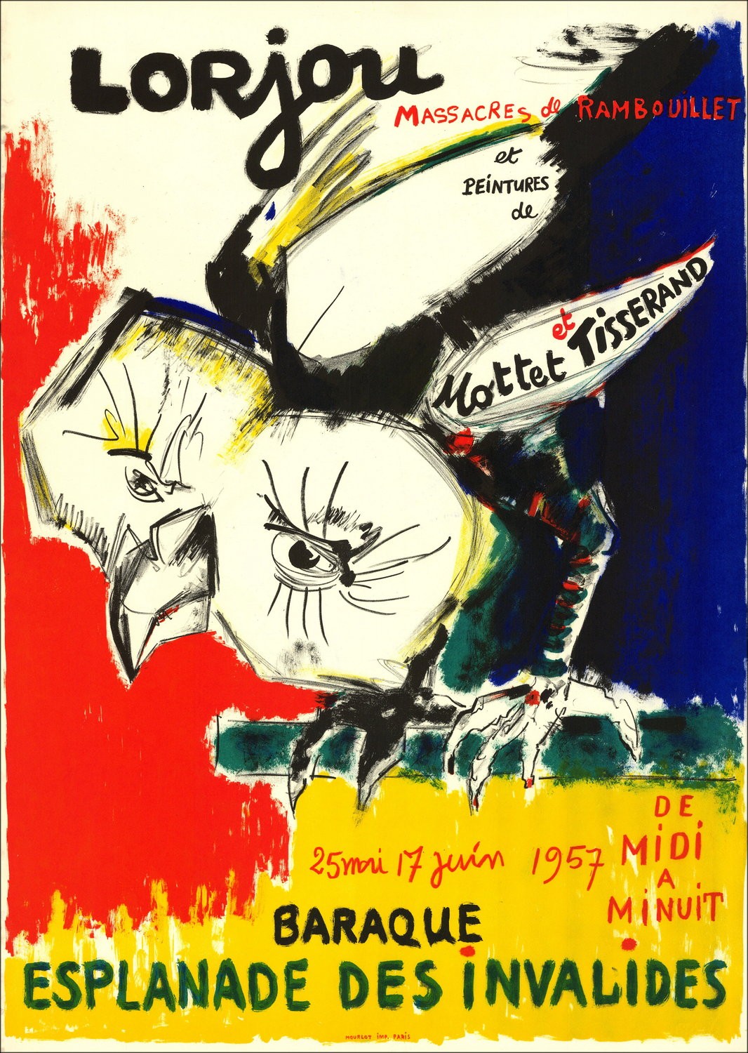 Bernard LORJOU - Litografia "Baracca, Esplanade des Invalides, Parigi" 74x53cm - 1957 - Manifesto Originale MOURLOT