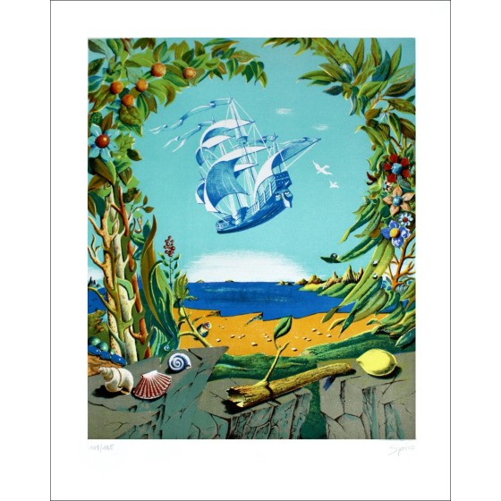 Georges SPIRO - Original lithograph "The Fantastic Boat"