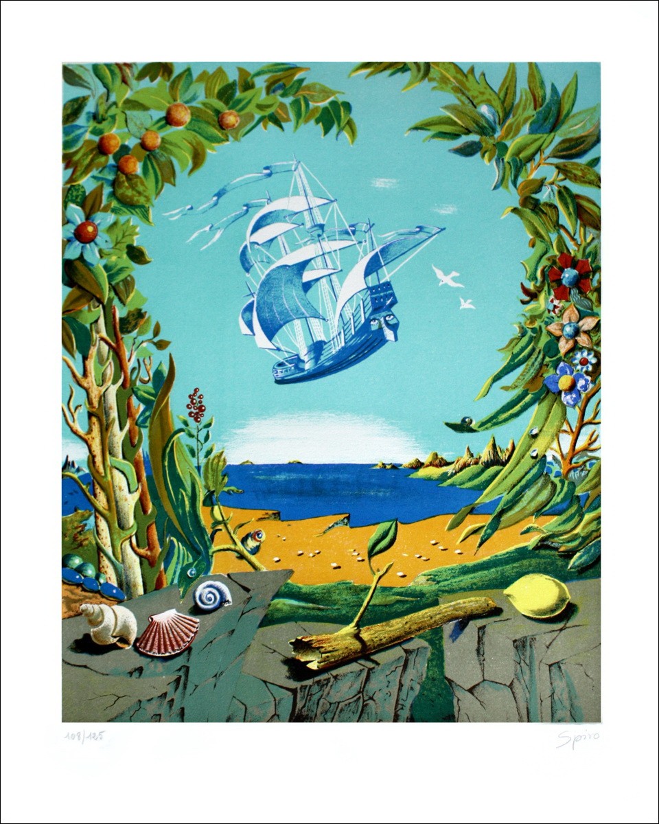 Georges Spiro - Litografía original "El barco fantástico"