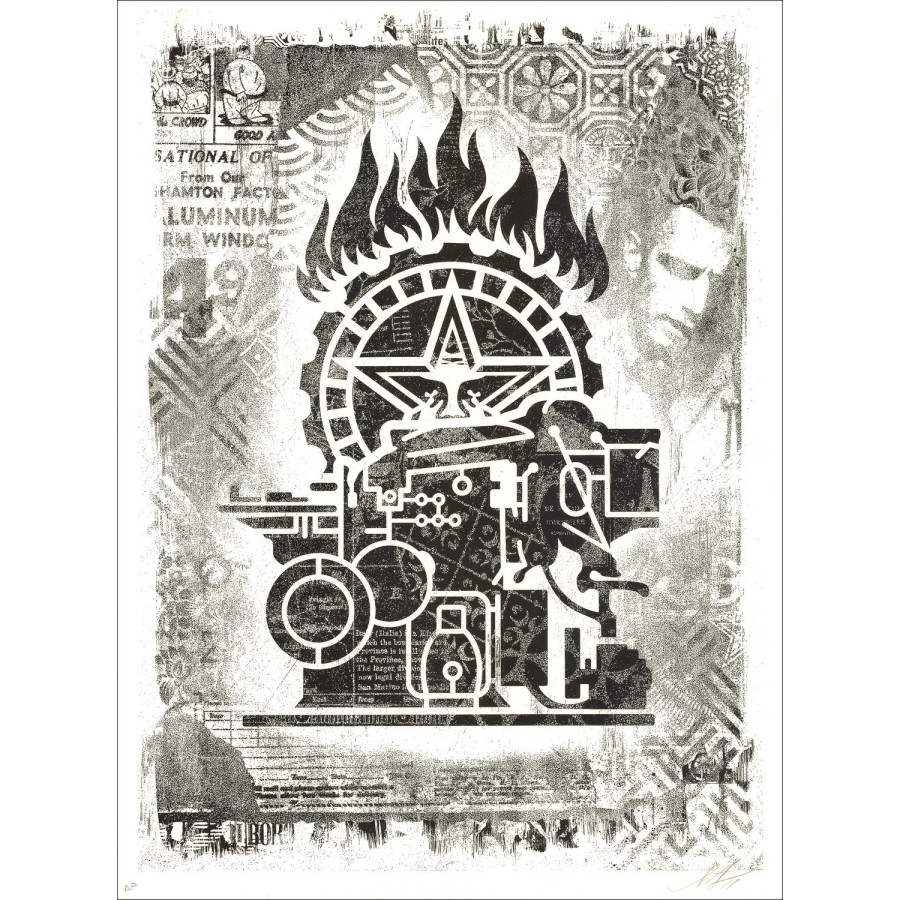 Serigrafia Shepard Fairey (obbedire) - stampa-press-danneggiata-incisione-offset 2018