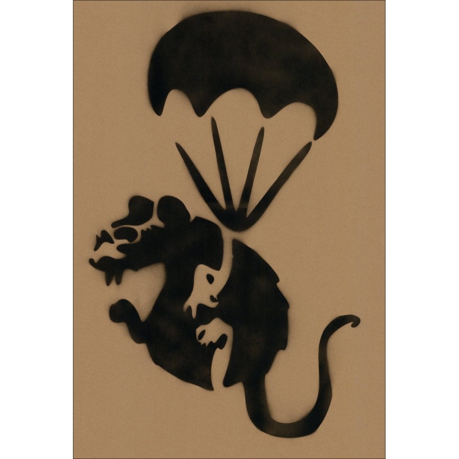 Peinture originale d'après Banksy - Parachuting rat