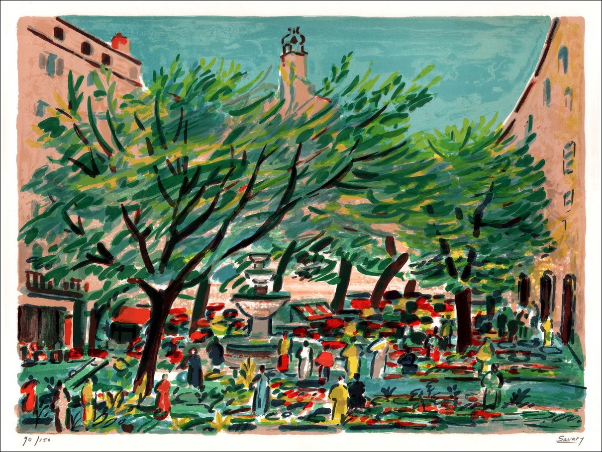 Robert Savary - Original-Lithographie "Grasse, Treb Place"
