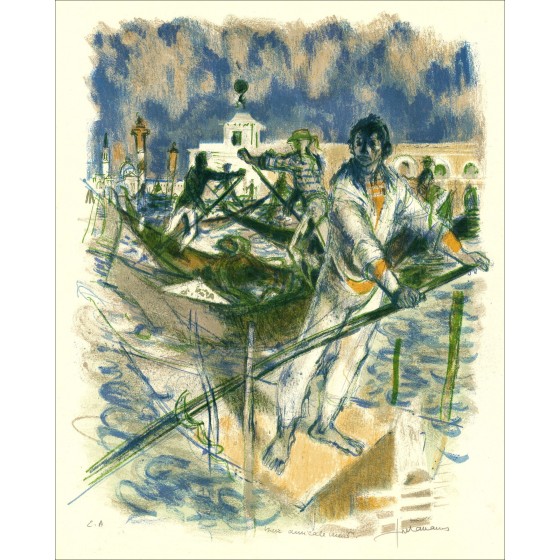 Lucien Fontanarosa - Originele litho "Gondoliers" 76x56cm