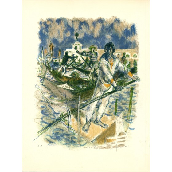 Lucien FONTANAROSA - Lithographie originale "Gondoliers" 76x56cm