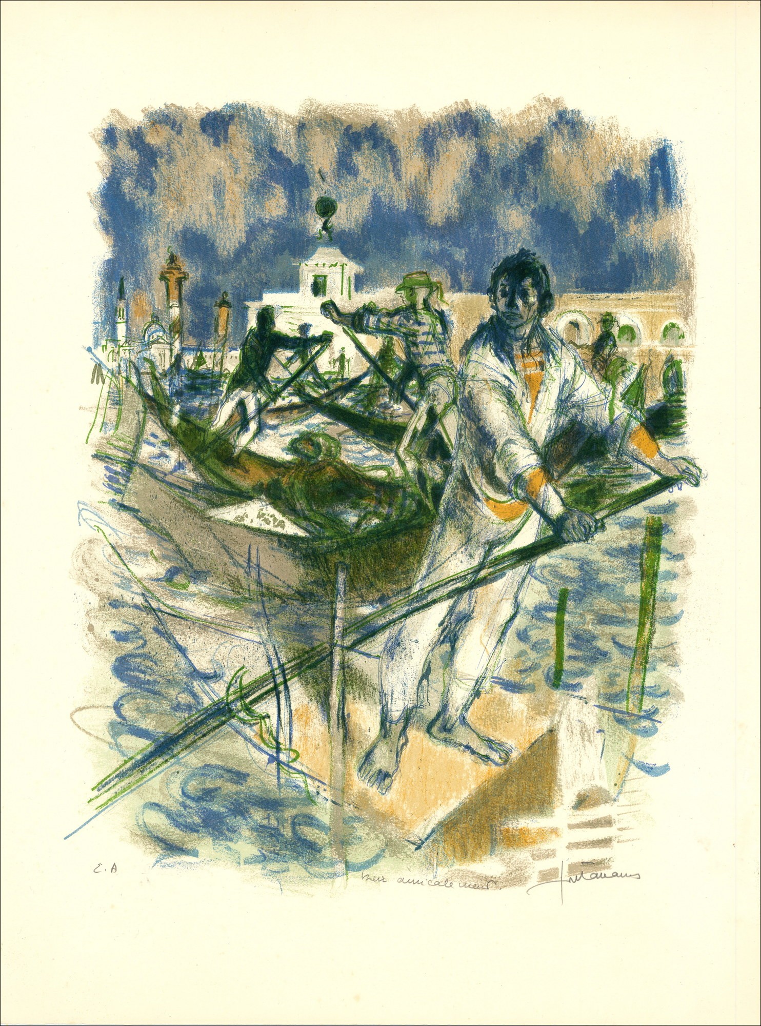 Lucien FONTANAROSA - Litografía original "Gondoliers" 76x56cm