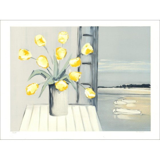 Pierre-Gérard Langlois - Original-Lithographie "Tulpe-Fenster" 55x76cm, signiert und nummeriert in Bleistift des Künstlers