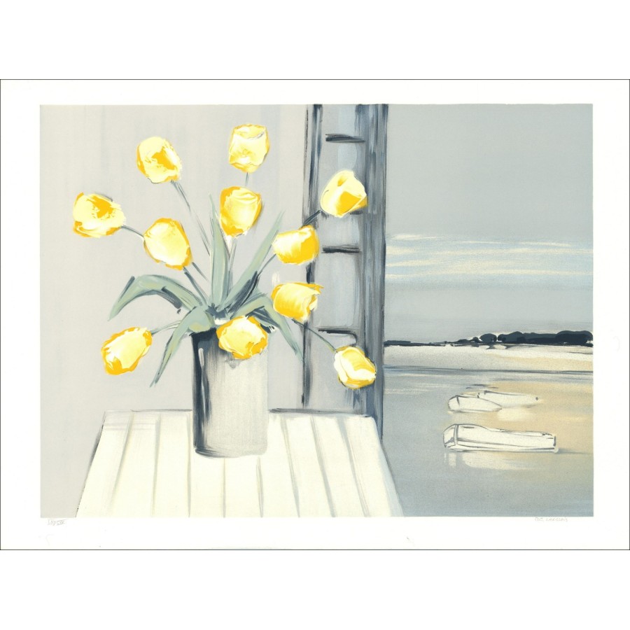 Pierre-Gérard Langlois - Litografía original "Ventana de tulipán" 55x76cm, firmada y numerada a lápiz por el artista