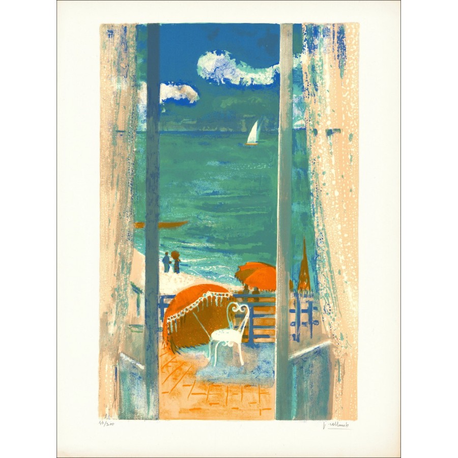 Paul Collomb: Vista mare - Litografia originale firmata 67x51cm