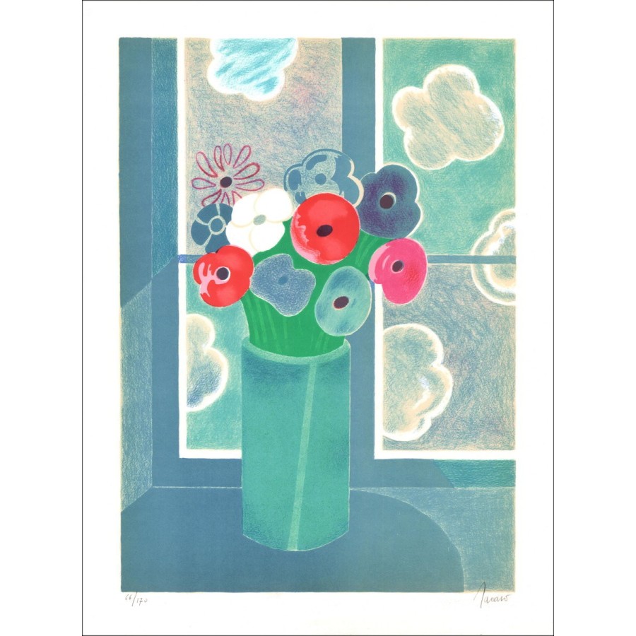 Albert ZAVARO - Original Lithograph "Bouquet at the Window"