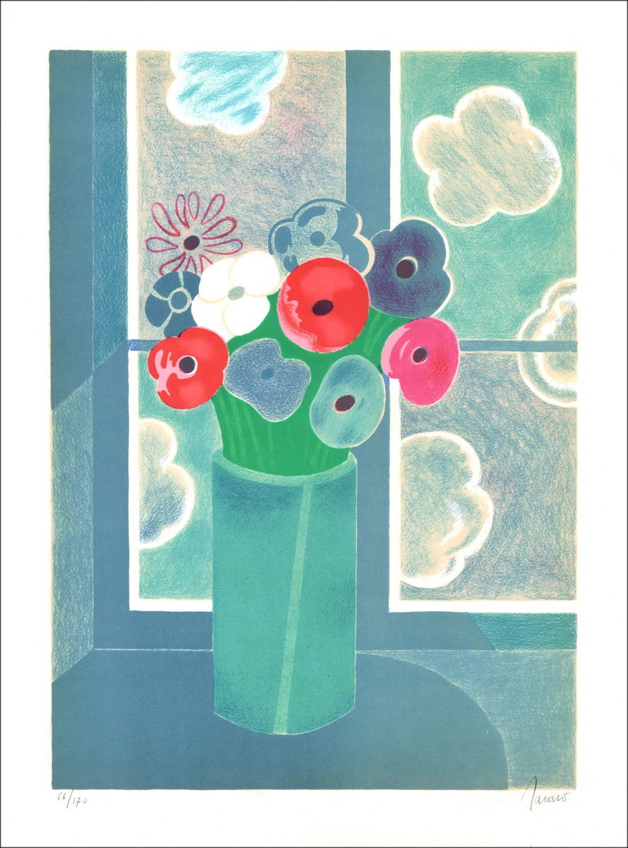 Albert ZAVARO - Original Lithograph "Bouquet at the Window"